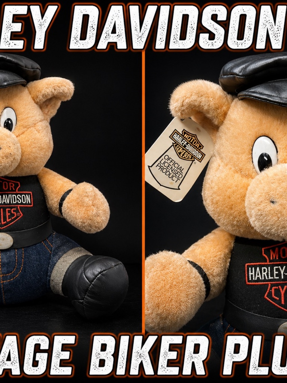 Harley-Davidson Black and Tan Vintage Biker Plush Bear